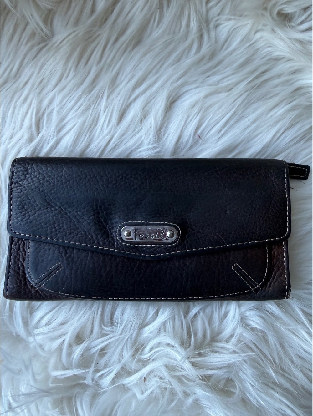 Fossil Genuine Leather Black Wallet with Zip Pocket